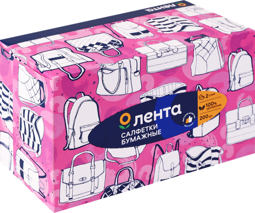Салфетки бумажные ЛЕНТА белые, в коробке, 200шт, картинка