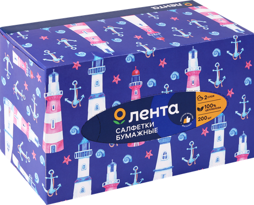 Салфетки бумажные ЛЕНТА белые, в коробке, 200шт, фото