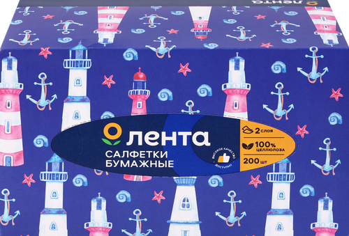 Салфетки бумажные ЛЕНТА белые, в коробке, 200шт, картинка