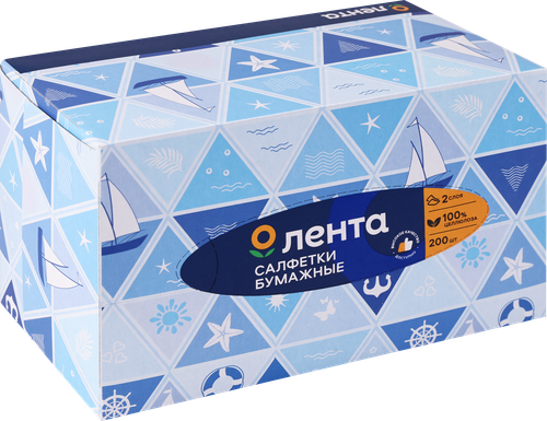 Салфетки бумажные ЛЕНТА белые, в коробке, 200шт, изображение