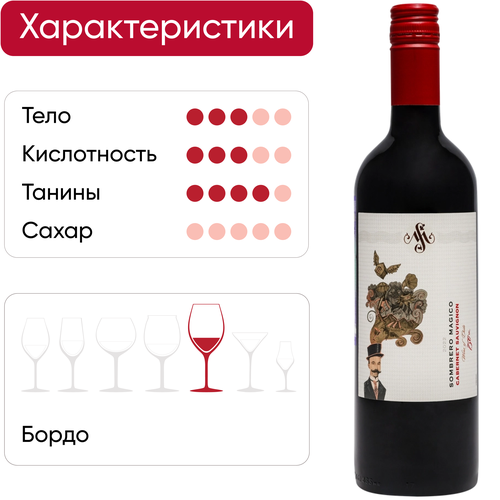 Вино SOMBRERO MAGICO Maola Spa Cabernet Sauvignon Вариетал красное сухое, 0.75л, крупный план