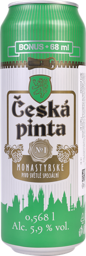 Пиво светлое CESKA PINTA №1 MONASTYRSKE фильтрованное пастеризованное 5,9%, 0.568л, крупный план