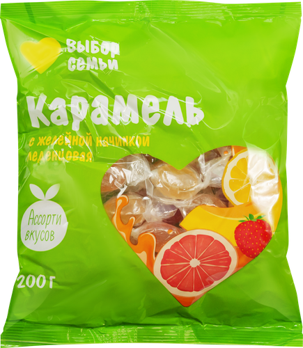 Карамель леденцовая ВЫБОР СЕМЬИ Каприз с желейной начинкой, 200г, вид