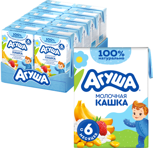 Каша рисово-кукурузная детская АГУША Вставай-ка молочная 2%, с бананом и земляникой, с 6 месяцев, 200мл, фото