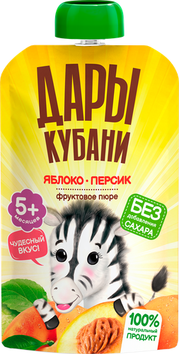 Пюре фруктовое ДАРЫ КУБАНИ Яблоко и персик, с 5 месяцев, 90г, вид