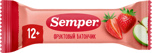 Батончик фруктово-ягодный SEMPER Яблоко и клубника, с 12 месяцев, 15г, изображение