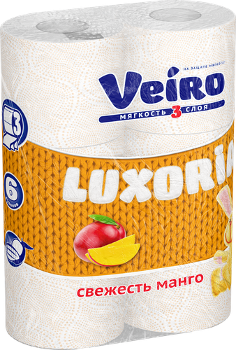 Бумага туалетная VEIRO Luxoria 3-слоя с ароматом манго, 6шт, вид