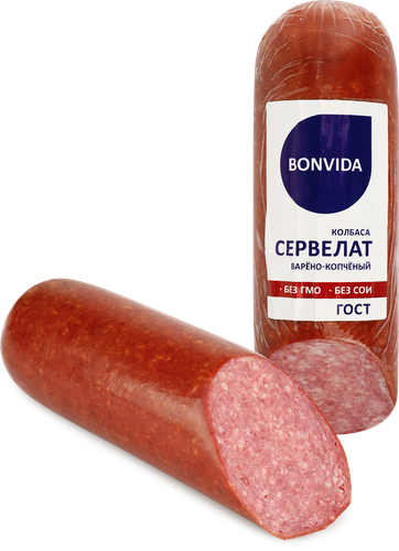 Колбаса варено-копченая BONVIDA Сервелат ГОСТ, 500г, детальное фото