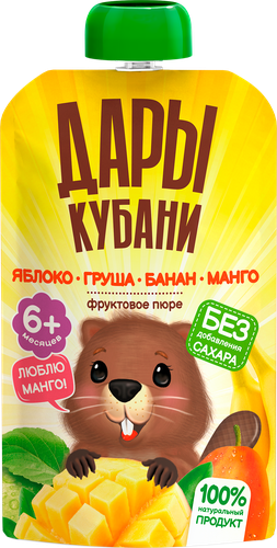 Пюре фруктовое ДАРЫ КУБАНИ Яблоко, груша, банан и манго, с 6 месяцев, 90г, детальное фото