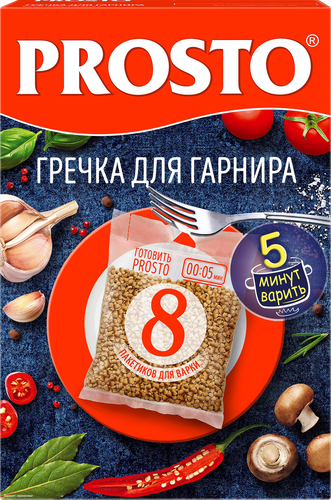 Гречка PROSTO для гарнира, в пакетиках, 8х62,5г, крупный план