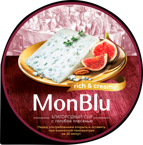 Сыр MONBLU Сливочный с голубой благородной плесенью 60%, без змж, весовой, фотография