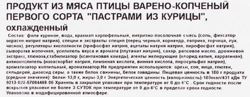 Пастрами варено-копченые из курицы ДЫМОВ нарезка, 70г, вид