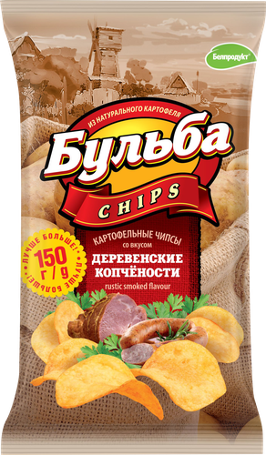 Чипсы картофельные БУЛЬБА CHIPS со вкусом деревенских копченостей, 150г, фото