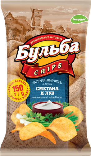 Чипсы картофельные БУЛЬБА CHIPS со вкусом сметаны и лука, 150г, изображение