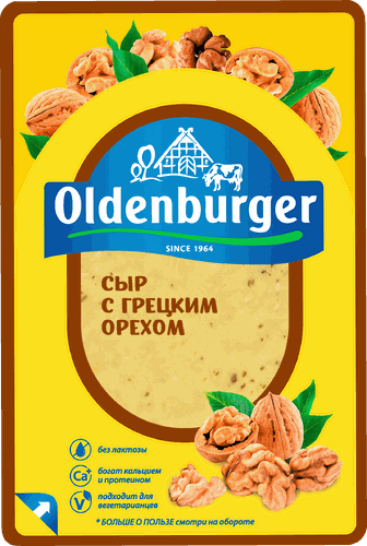 Сыр OLDENBURGER с грецким орехом 45%, нарезка, без змж, 125г, картинка