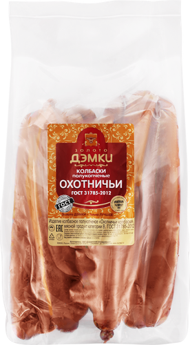 Колбаски полукопченые ЗОЛОТО ДЭМКИ Охотничьи ГОСТ, весовые, детальное фото