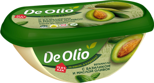 Крем на растительных маслах DE OLIO базилик с оливковым маслом EV 72,5%, 220г, детальное фото