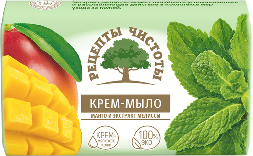 Крем-мыло твердое туалетное РЕЦЕПТЫ ЧИСТОТЫ Манго и экстракт мелиссы, 100г, картинка