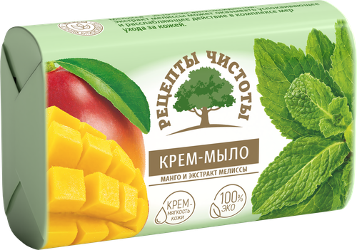 Крем-мыло твердое туалетное РЕЦЕПТЫ ЧИСТОТЫ Манго и экстракт мелиссы, 100г, крупный план