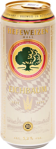 Пиво светлое EICHBAUM Hefeweizen Hell пшеничное нефильтрованное пастеризованное неосветленное 5,2%, 0.5л, фото