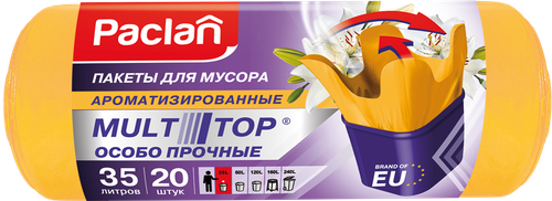 Мешки для мусора PACLAN Multitop Aroma, 35л, желтые, Арт. 136881, 20шт, крупный план