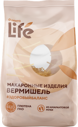 Макароны безглютеновые ЛЕНТА LIFE Вермишель, из кукурузной муки с добавлением амарантовой, 250г, фото