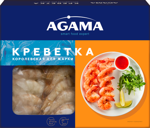 Креветки Королевские свежемороженые AGAMA Для жарки, без головы, 1кг, детальное фото