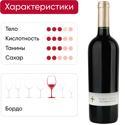 Вино MAS TINTO Cabernet Sauvignon ординарное красное полусухое, 0.75л, картинка