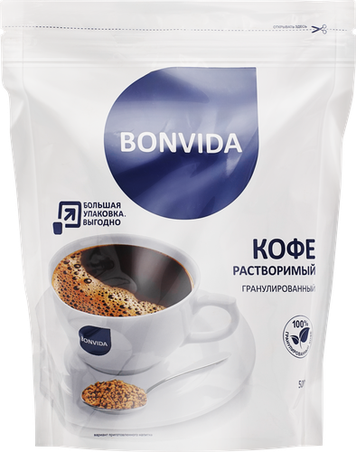 Кофе растворимый BONVIDA гранулированный, 500г, крупный план