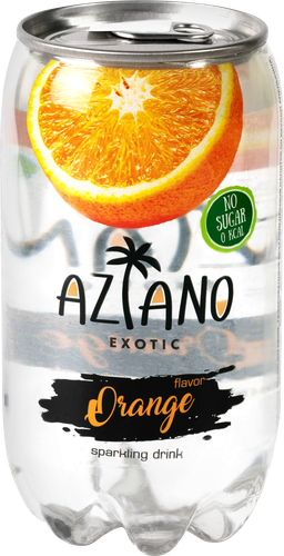 Напиток AZIANO Orange fruit sparkling drink со вкусом апельсина газированный, 0.35л, крупный план