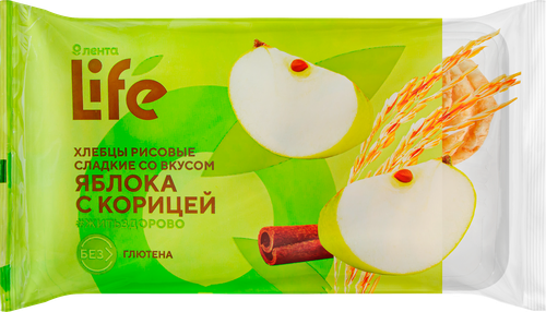 Хлебцы рисовые ЛЕНТА LIFE со вкусом яблоко с корицей, 80г, фото