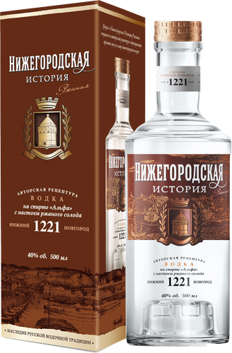Водка НИЖЕГОРОДСКАЯ ИСТОРИЯ Ржаная 40%, п/у, 0.5л