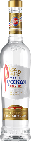 Водка РУССКАЯ Premium на спирте Альфа 40%, 0.5л, крупный план