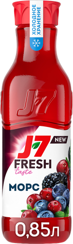 Морс охлажденный J7 Fresh Taste Клюква, черника, черноплодная рябина, ежевика, 850мл, фотография