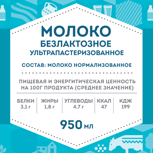 Молоко ультрапастеризованное ДОМИК В ДЕРЕВНЕ безлактозное 1,8%, без змж, 950г, картинка
