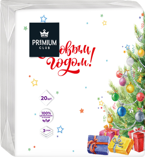 Салфетки бумажные PREMIUM CLUB Елочки 3-слоя, 33х33см, 20шт, детальное фото