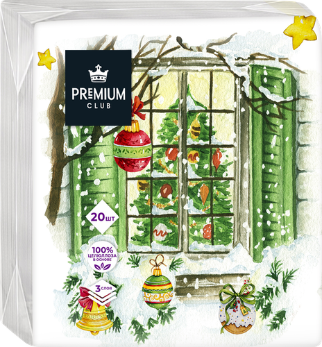 Салфетки бумажные PREMIUM CLUB Елочки 3-слоя, 33х33см, 20шт, изображение