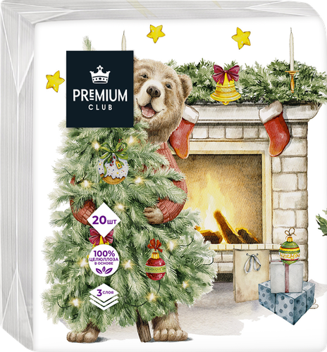 Салфетки бумажные PREMIUM CLUB У камина 3-слоя, 33х33см, 20шт, картинка