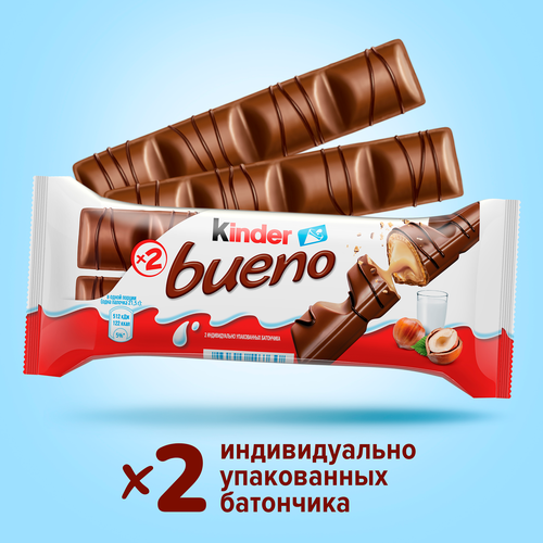 Вафли KINDER Bueno в молочном шоколаде, 43г, фото