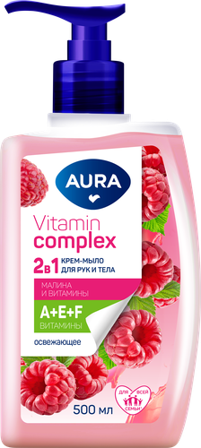 Крем-мыло AURA Vitamin Complex Малина и витамины 2в1, 500мл, картинка