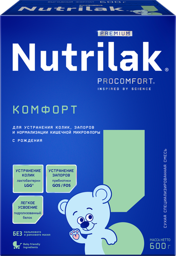Смесь детская NUTRILAK Premium Комфорт, специализированная, с 0 месяцев, 600г, крупный план