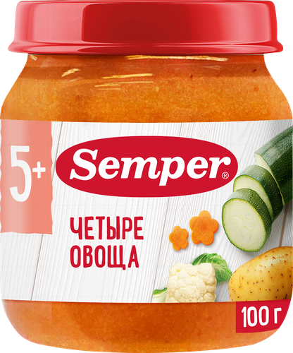 Пюре овощное SEMPER Четыре овоща, с 5 месяцев, 100г, изображение