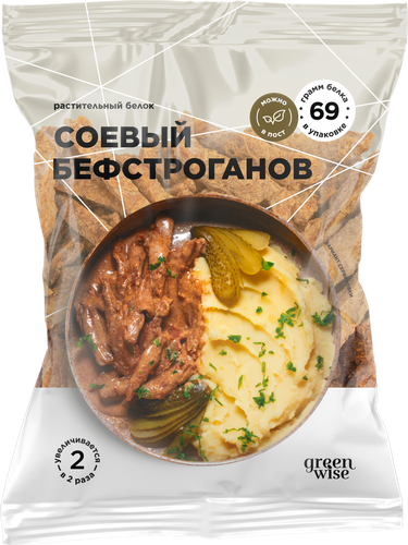 Бефстроганов соевый GREENWISE Протекс-М, из текстурированной соевой муки, 150г, крупный план