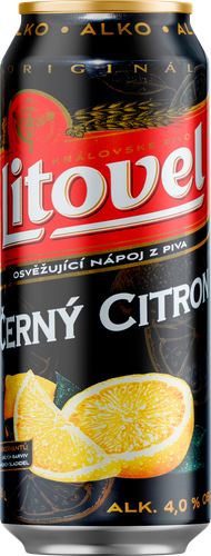 Напиток пивной LITOVEL Cerny Citron пастеризованный 4%, 0.5л, картинка