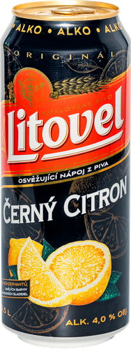 Напиток пивной LITOVEL Cerny Citron пастеризованный 4%, 0.5л, крупный план