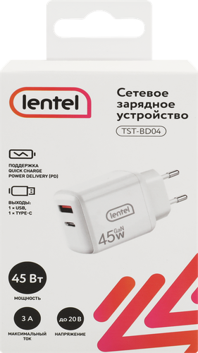 Сетевое зарядное устройство Lentel 45Вт, USB+TypeC, Арт. TST-BD04, фото