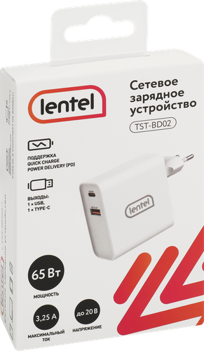 Сетевое зарядное устройство Lentel 65Вт, USB+TypeC, Арт. TST-BD02, фотография