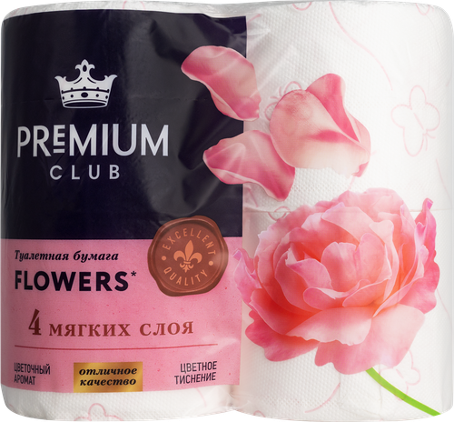 Бумага туалетная PREMIUM CLUB Flowers арома 4-слоя, 4шт, вид