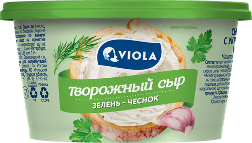 Сыр творожный VIOLA c укропом, чесноком и петрушкой 66%, без змж, 140г, вид