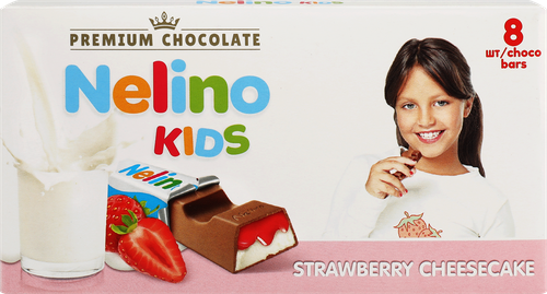 Шоколад молочный NELINO Kids с начинкой со вкусом чизкейка и клубничной начинкой, 100г, фотография